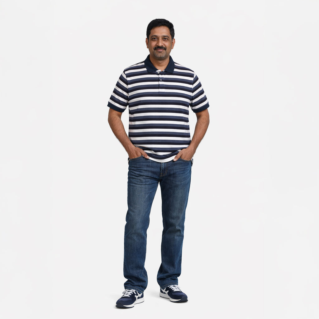 Classic Striped Cotton Polo T-Shirt
