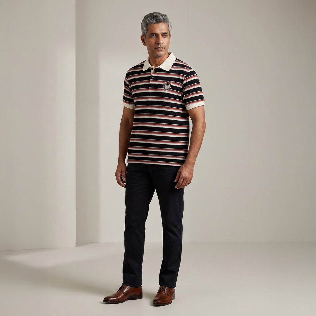 Classic Striped Cotton Polo T-Shirt