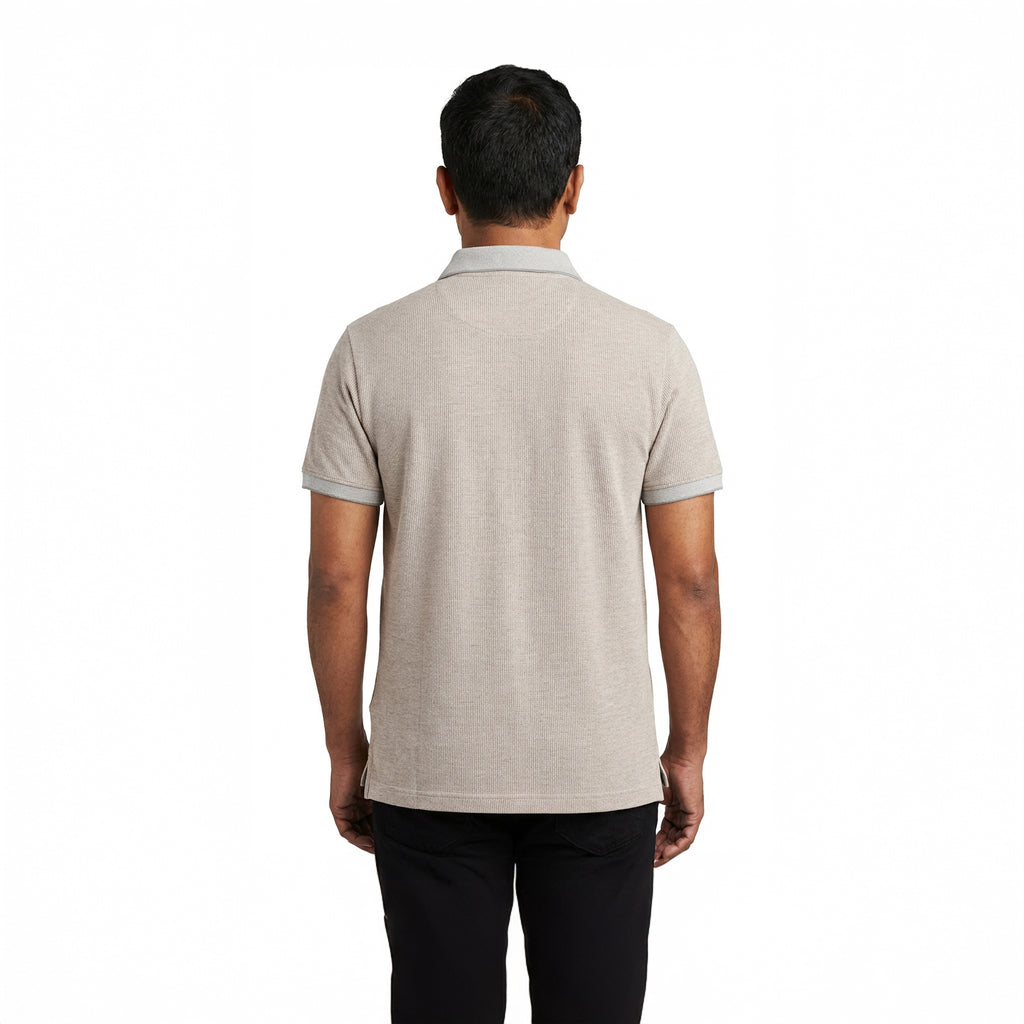 Men’s Solid Beige Cotton Polo T-Shirt