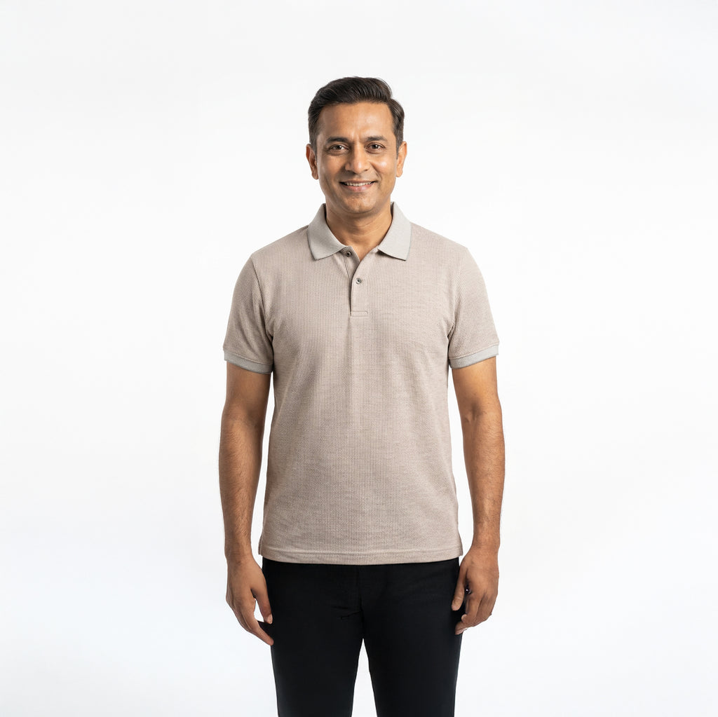 Men’s Solid Beige Cotton Polo T-Shirt