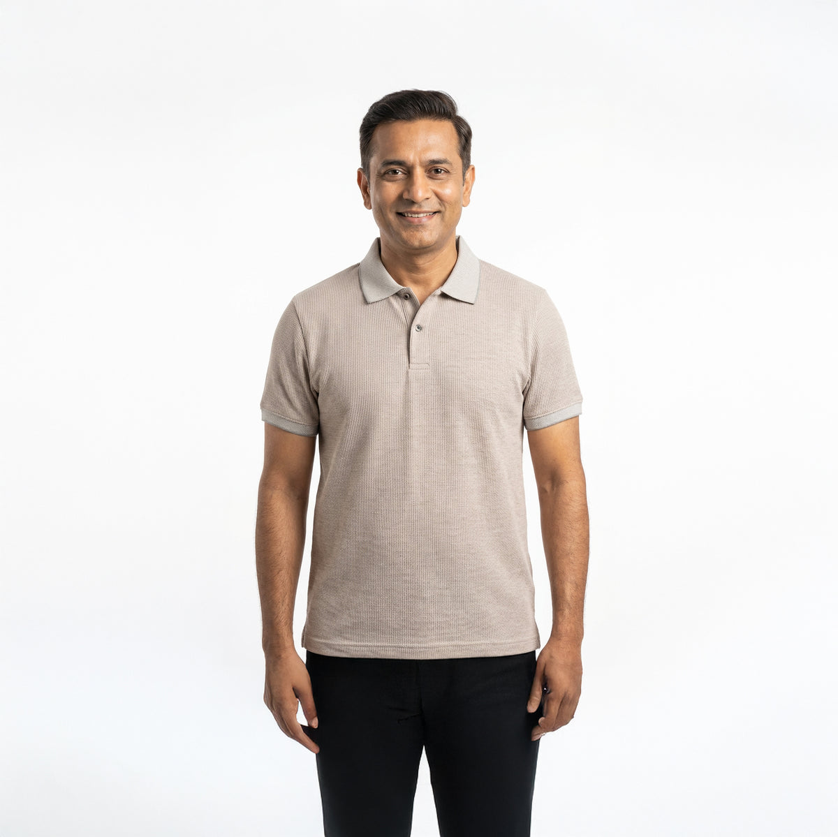 Men’s Solid Beige Cotton Polo T-Shirt