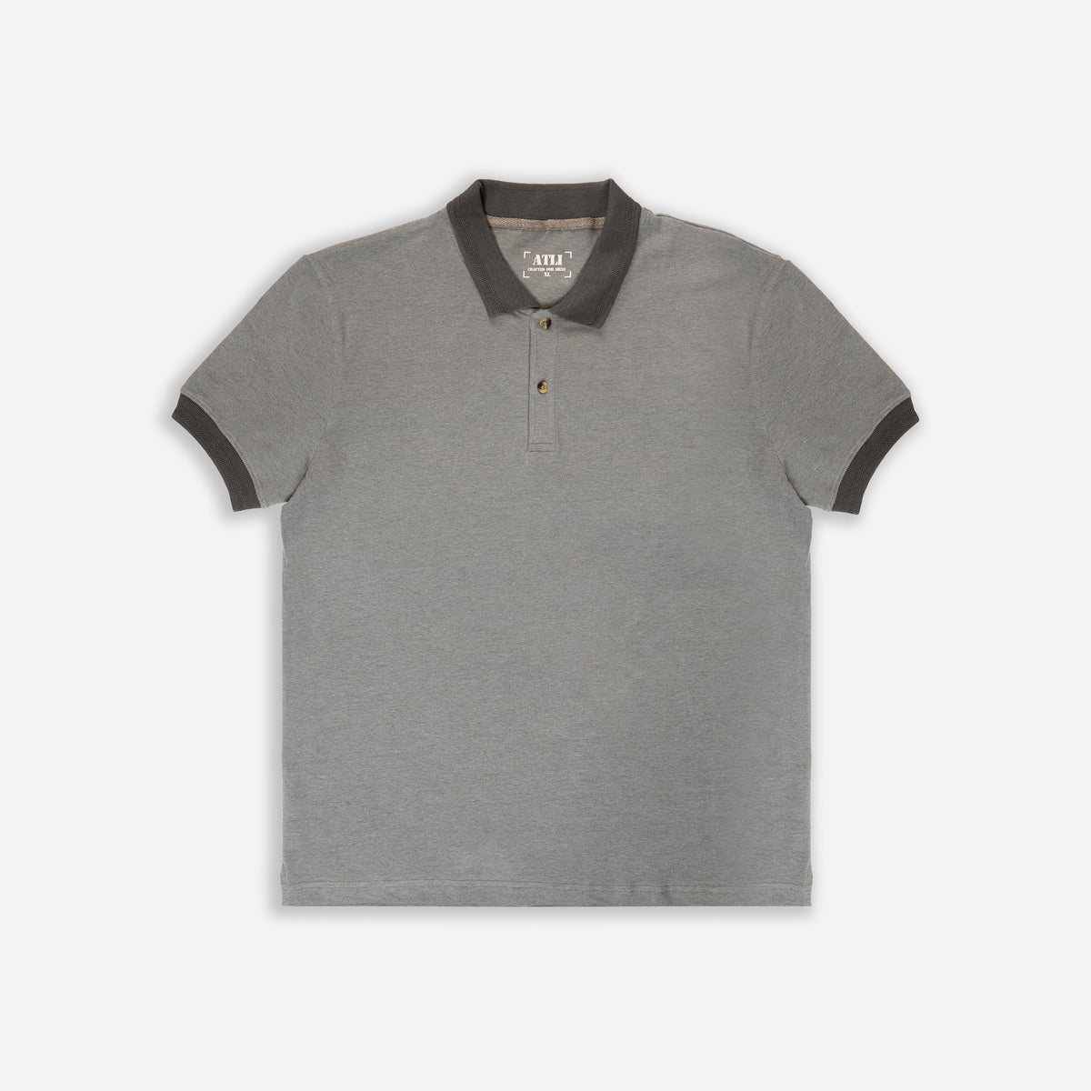 Men’s Solid Grey Cotton Polo T-Shirt with Contrast Collar