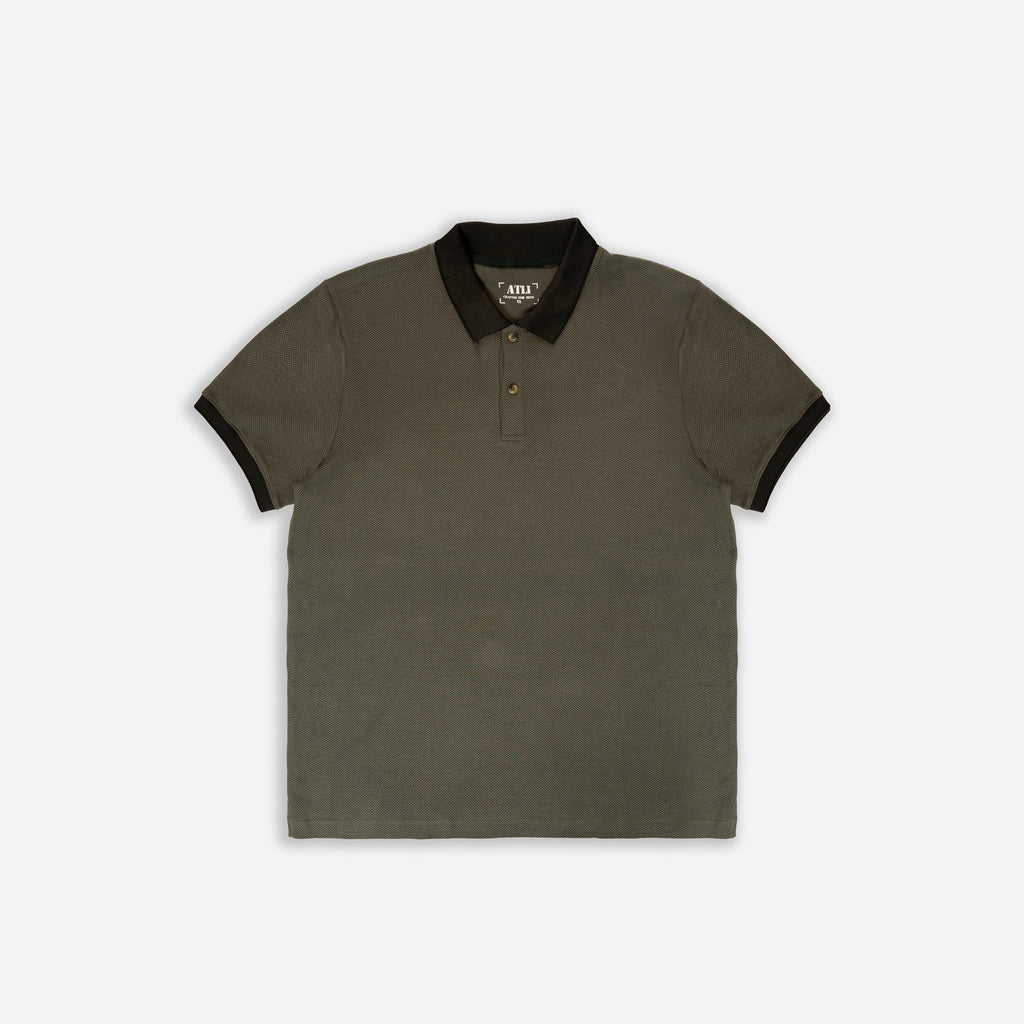 Men’s Olive Green Cotton Polo T-Shirt with Contrast Collar