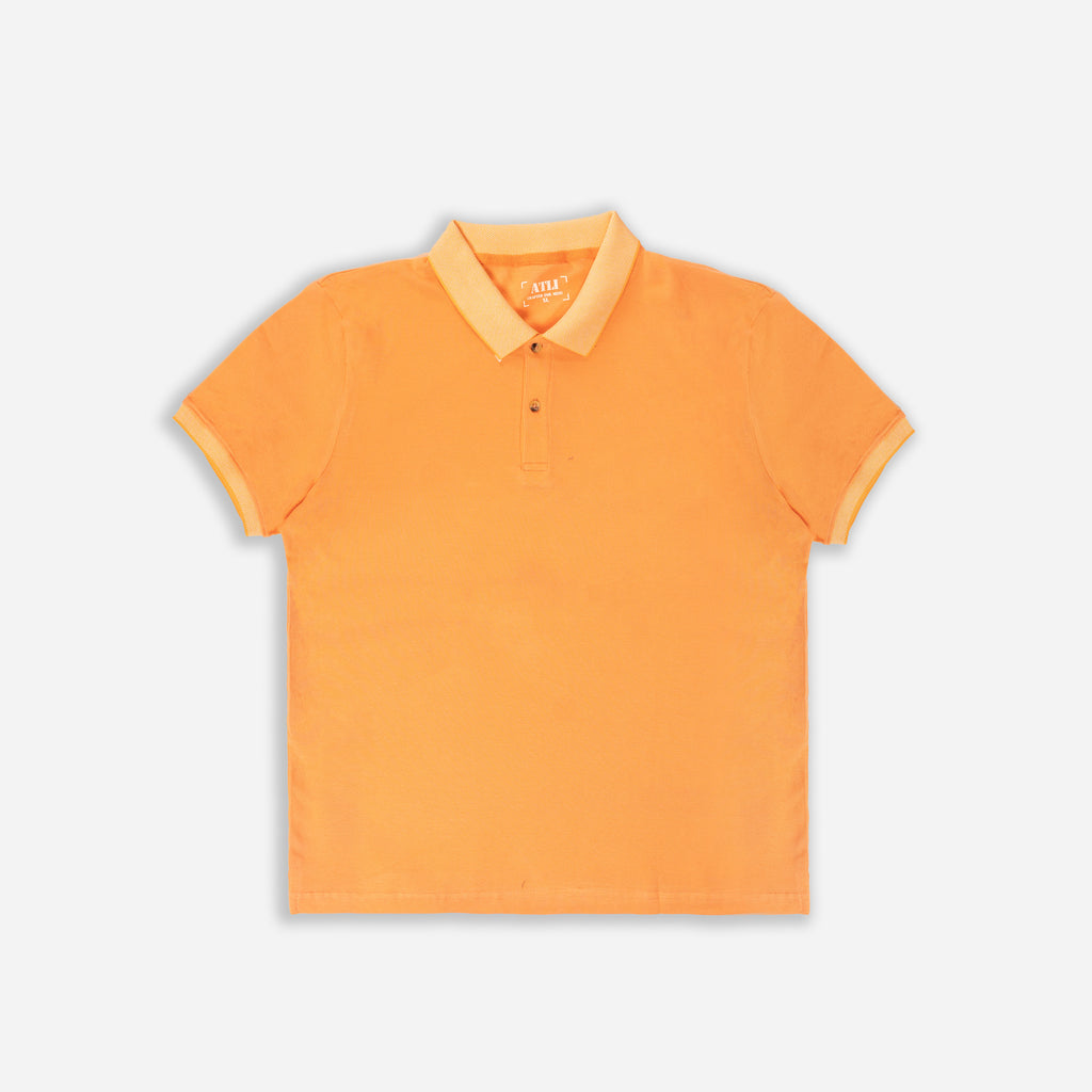 Men’s Solid Orange Cotton Polo T-Shirt with Contrast Collar