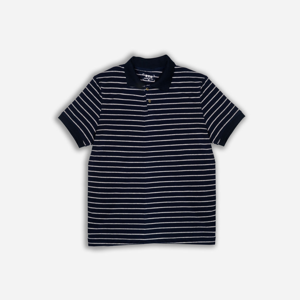 Men’s Navy Blue Striped Cotton Polo T-Shirt