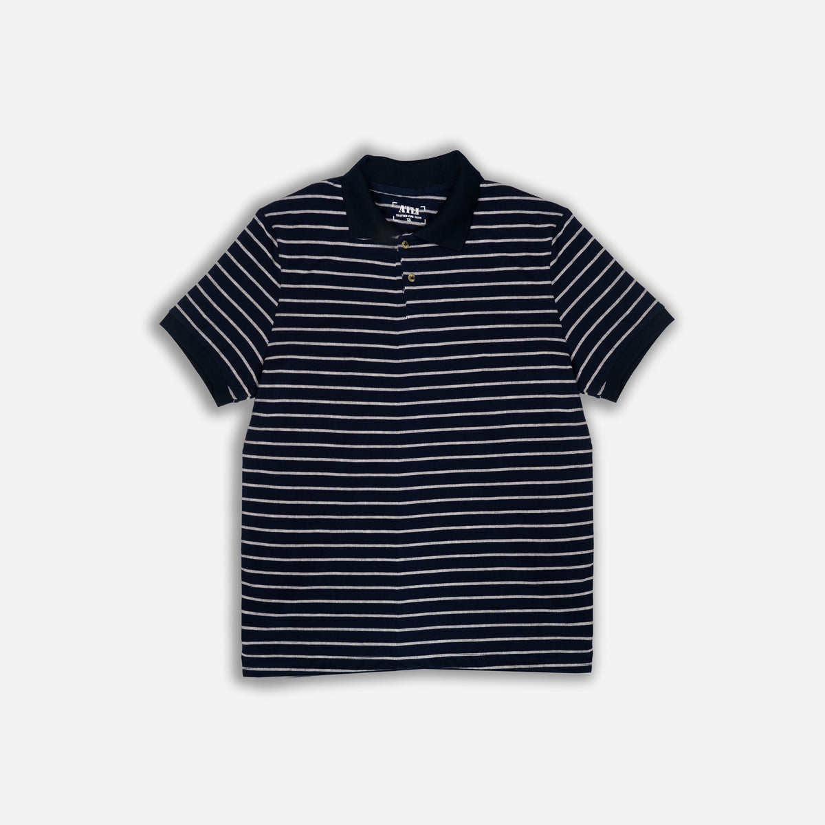 Men’s Navy Blue Striped Cotton Polo T-Shirt
