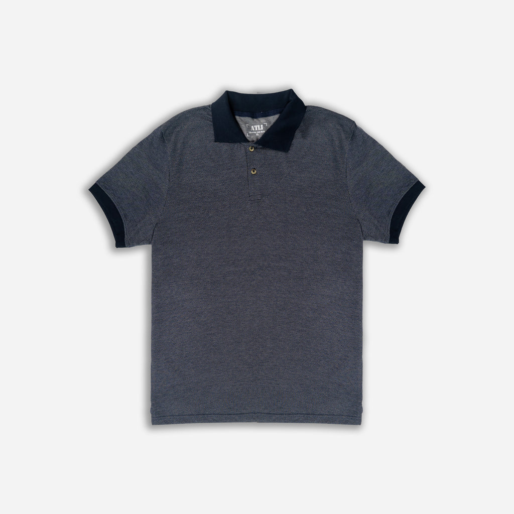 Men’s Textured Dark Blue Cotton Polo T-Shirt