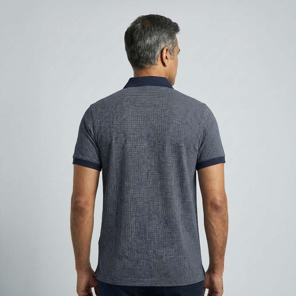 Men’s Textured Dark Blue Cotton Polo T-Shirt