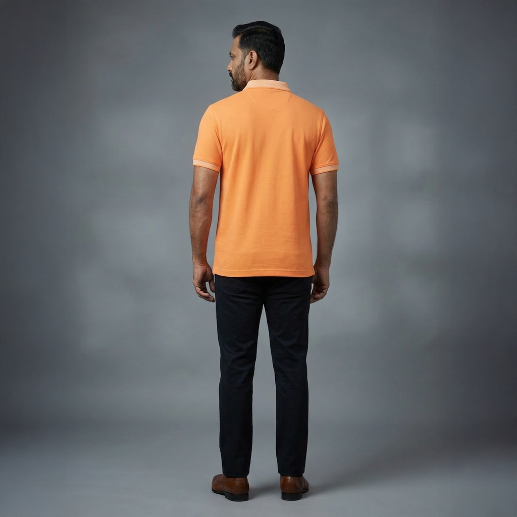 Men’s Solid Orange Cotton Polo T-Shirt with Contrast Collar