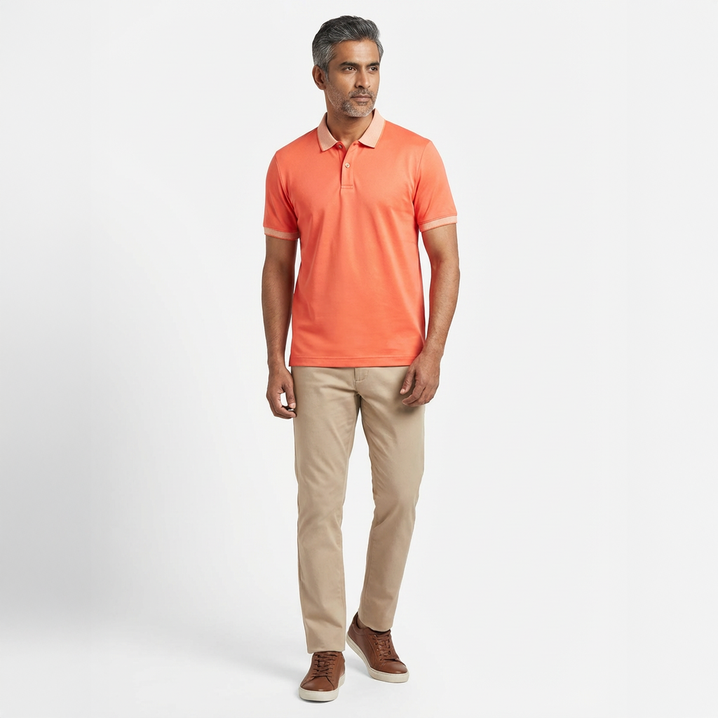 Men’s Solid Orange Cotton Polo T-Shirt