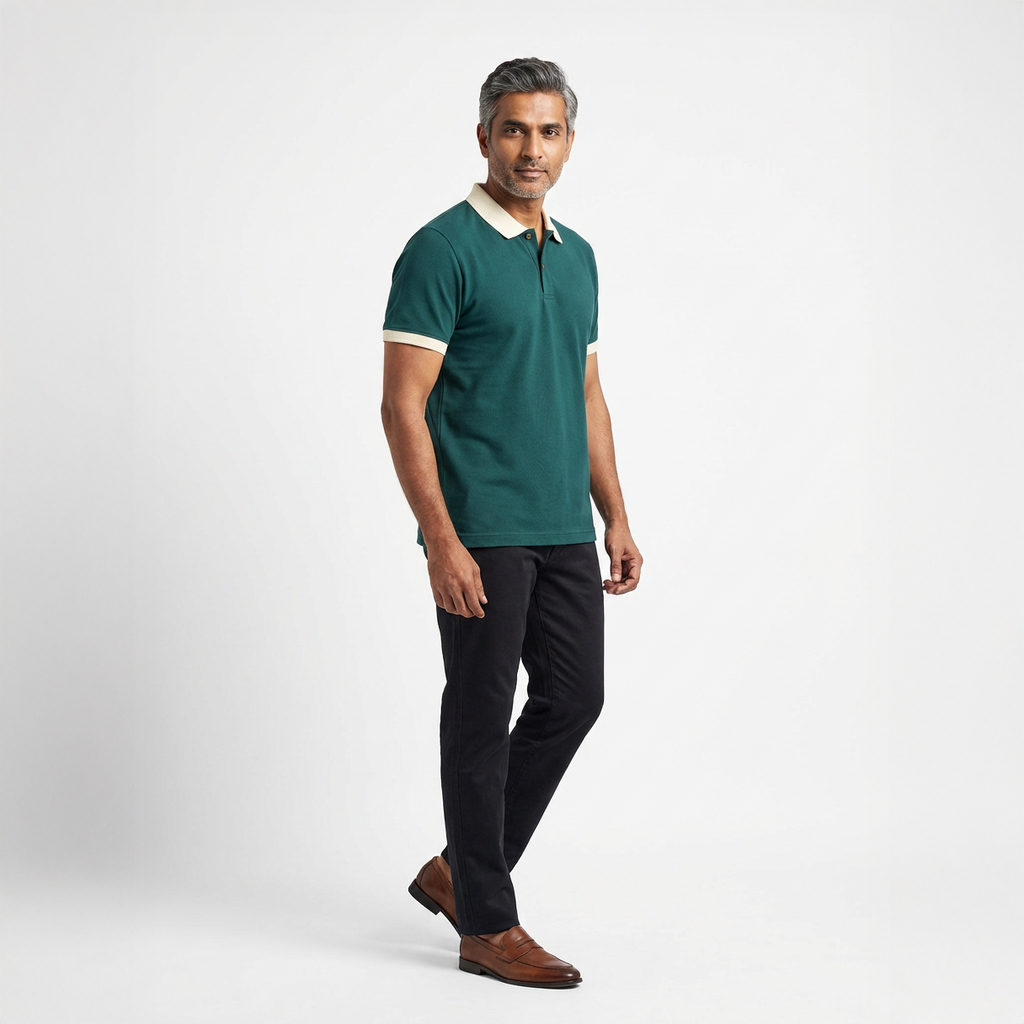 Men’s Solid Dark Green Cotton Polo T-Shirt